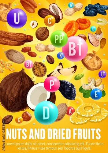Multivitamins complex in nuts and dried fruits
