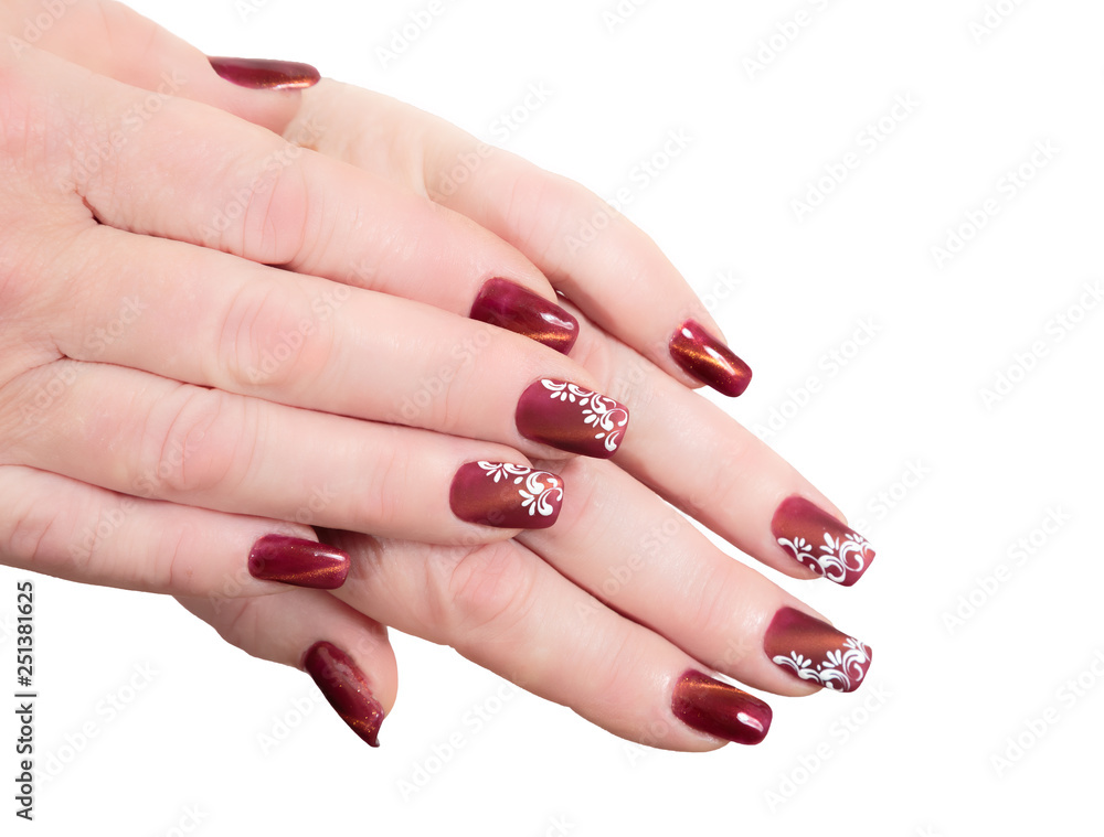 Female hands with manicure on a white background Female hands with manicure on a white background