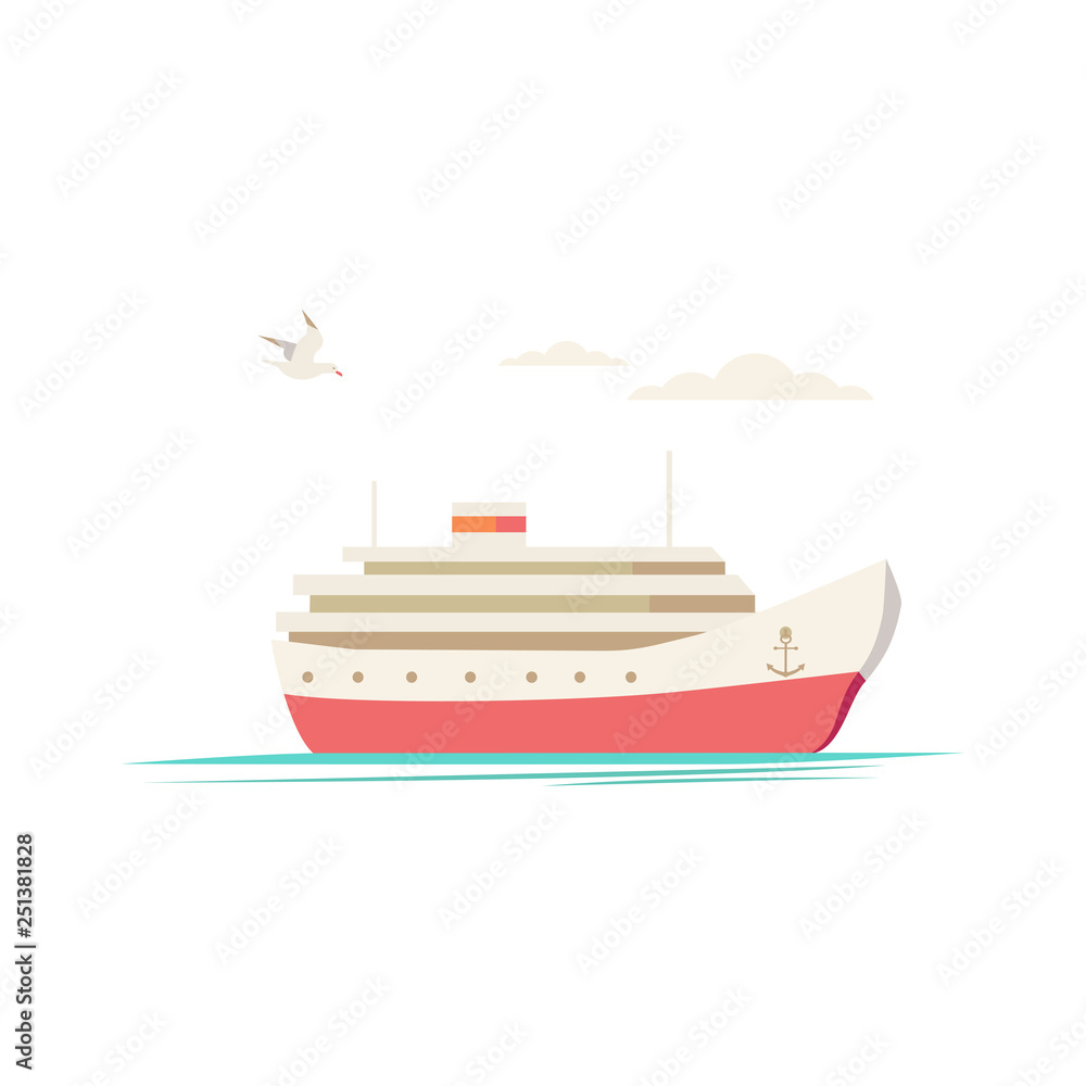 Cruise ship liner flat hand drawn design element