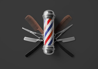 Barbershop logo design butterfly scissor background concept.