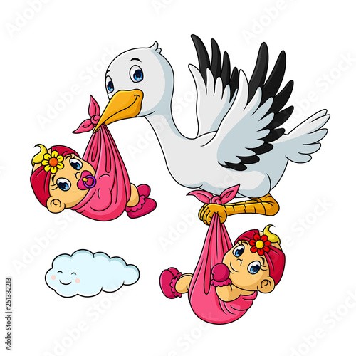 by, Hope 1 Get 2, VCartoon Stork with twin baector