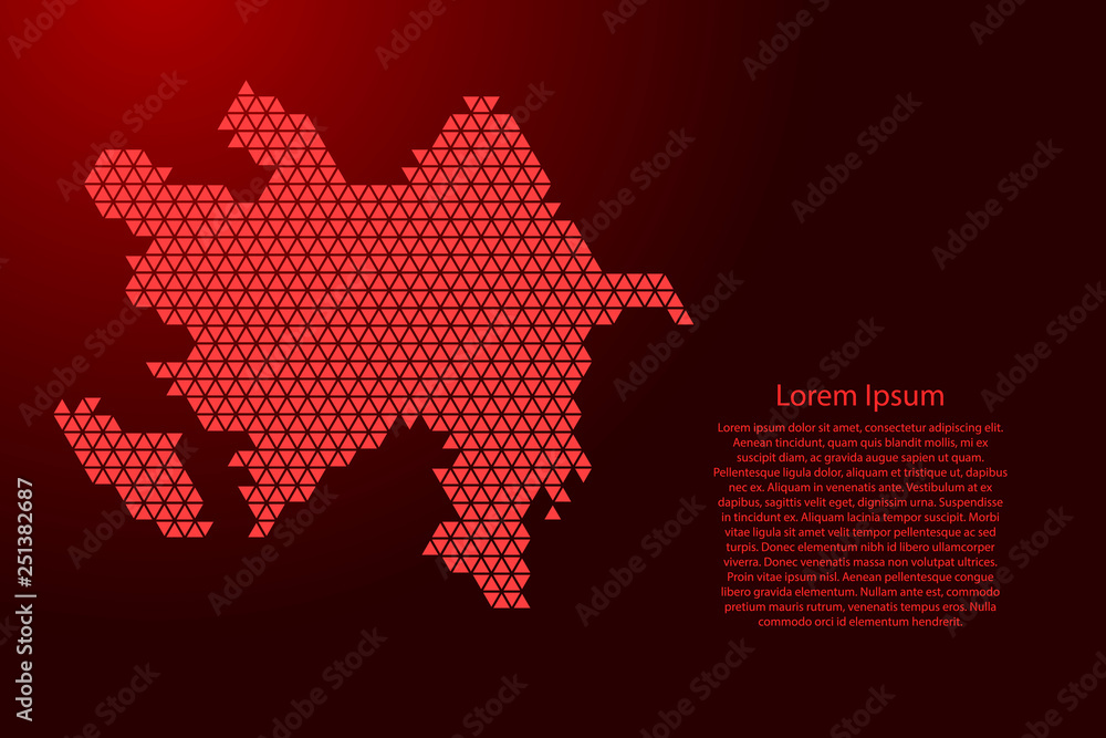 Azerbaijan map abstract schematic from red triangles repeating pattern geometric background with nodes for banner, poster, greeting card. Vector illustration.
