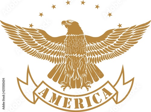 Eagle with stars and banner with text America