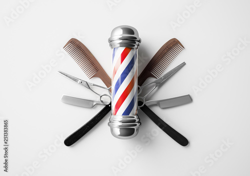 Barbershop logo design butterfly scissor background concept. photo