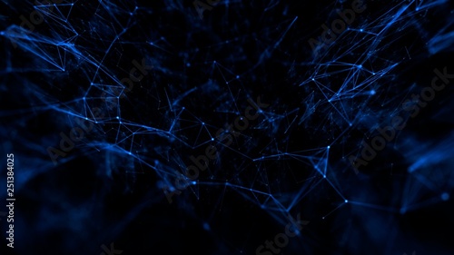 Abstract tehnology or medical web connection of dots particles and lines with depth of field blue