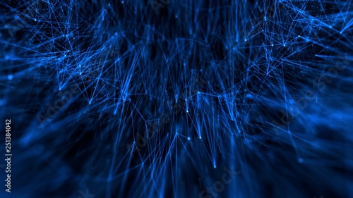 Abstract tehnology or medical web connection of dots particles and lines with depth of field blue