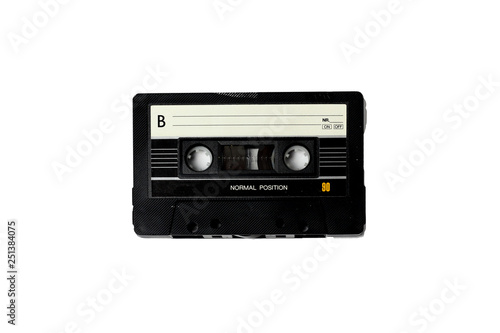 Audio retro vintage cassette tape isolated on white 80s style