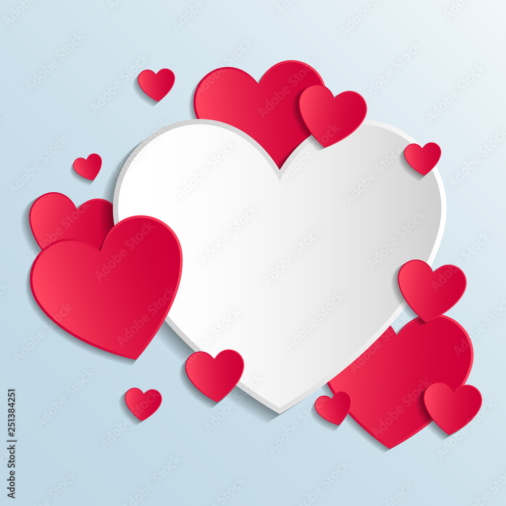 Background with cutepaper cut hearts and copyspace - love concept. Vector