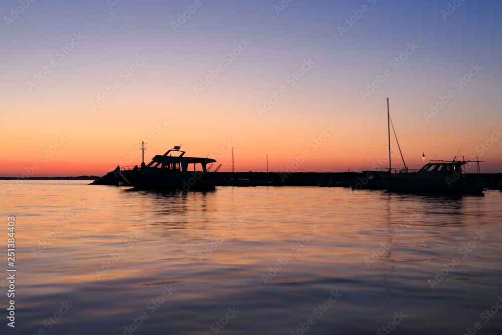 sunset in the port of Fazana, Croatia