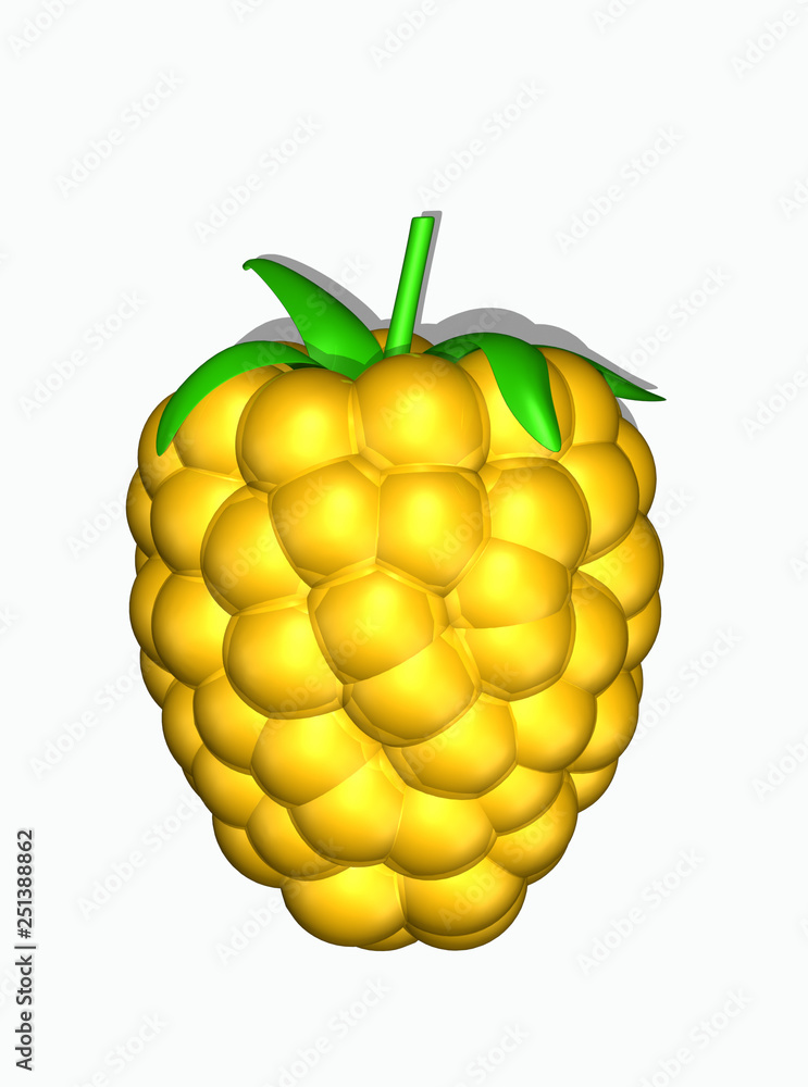 One golden yellow berry, blackberry, raspberry ,dewberry on white background. Top view. Lighting. 3d illustration. High resolution. One golden yellow berry, blackberry, raspberry ,dewberry on white background. Top view. Lighting. 3d illustration. High resolution.