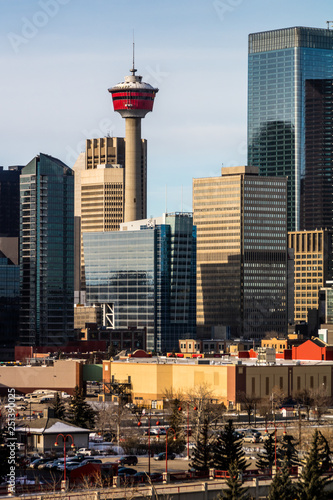 City skyline from a hill top on a winters morning, Calgary, Alberta, Canada