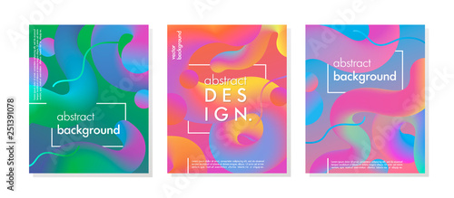 Set of trendy neon posters with flowing liquid shapes and geometric elements.Dynamic 3D fluid shapes.Bright abstract layouts perfect for prints,flyers,banners,covers,parties,social media and more.