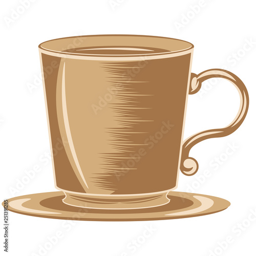A brown coffee mug, made in the style of a sketch. Vector illustration.