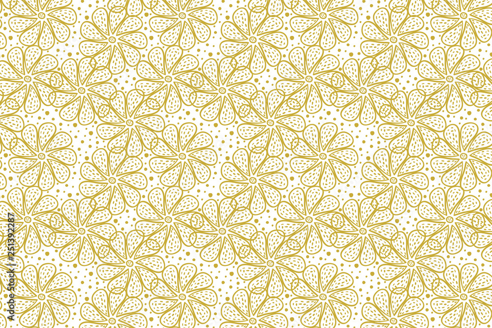 Abstract background of gold flowers and dots