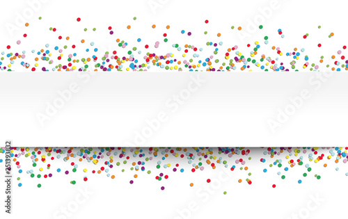 colored confetti with free white banner for text