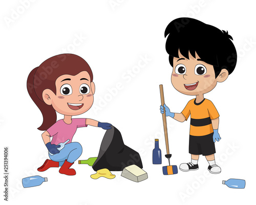 Children spend time on the weekend to garbage.