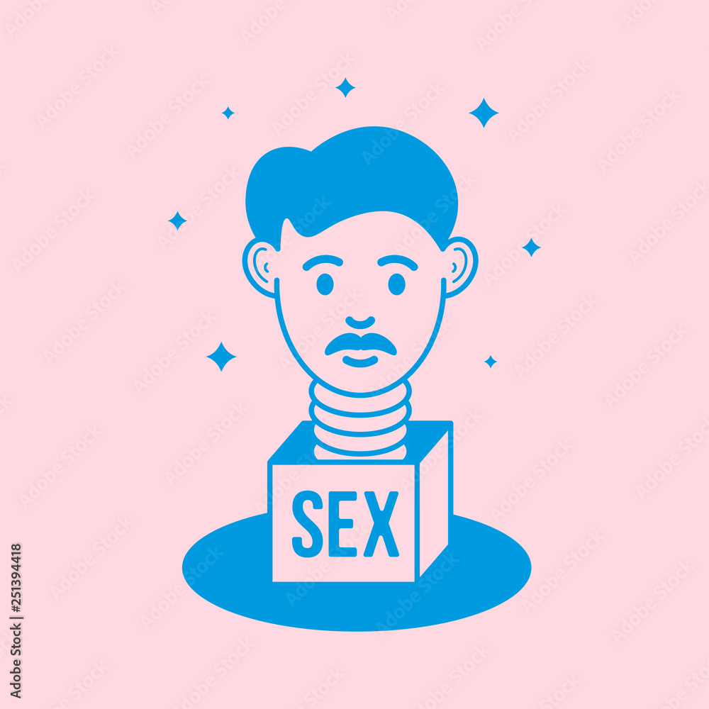 Man face mustache sex cartoon with magic box vector illustration Stock  Vector | Adobe Stock