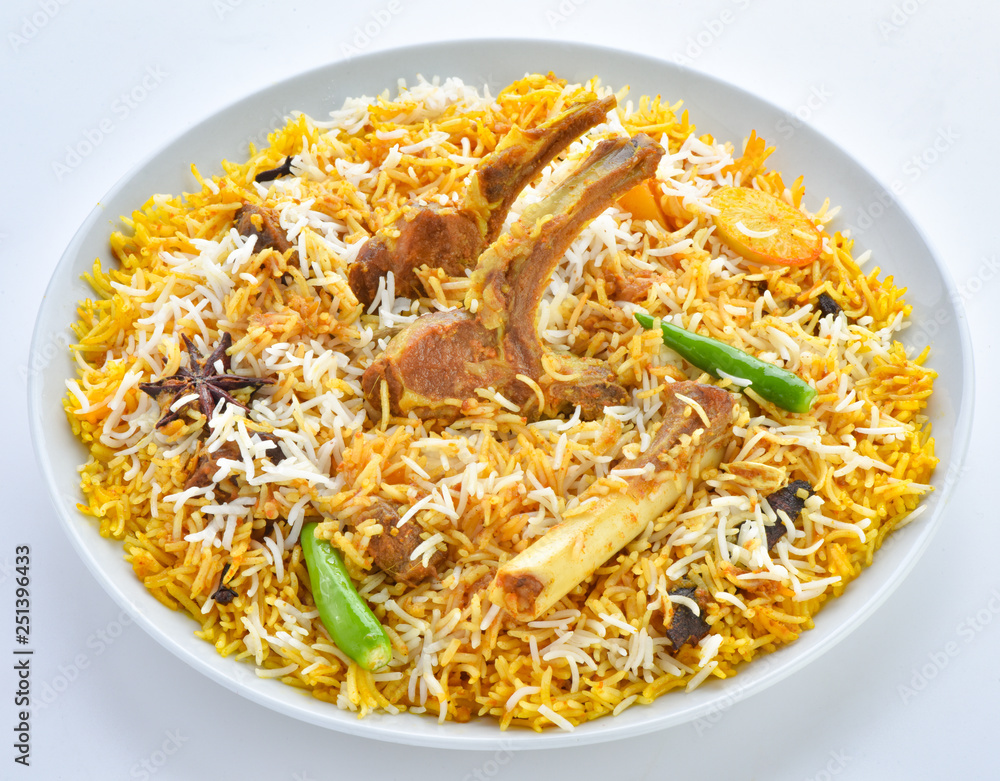 Mutton Biryani, Rice cooked with mutton meat and spices Stock Photo