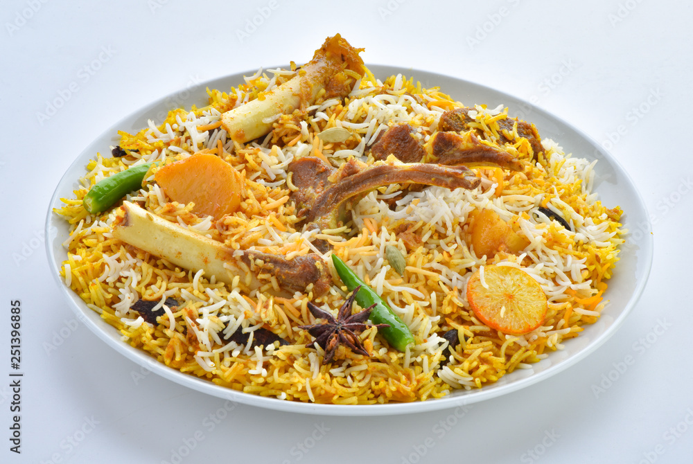 Mutton Biryani, delicious rice with mutton meat and indian spices