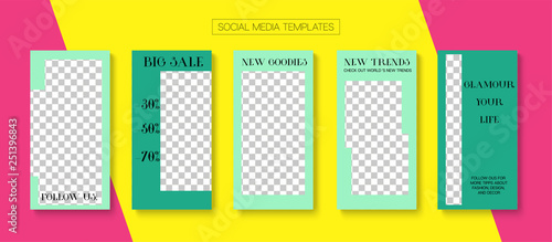 Editable Stories Minimal Vector Layout. Social Media Like and Share, Trends, Sale -50 Photo Frames Kit. Sale Insta Stories Layout