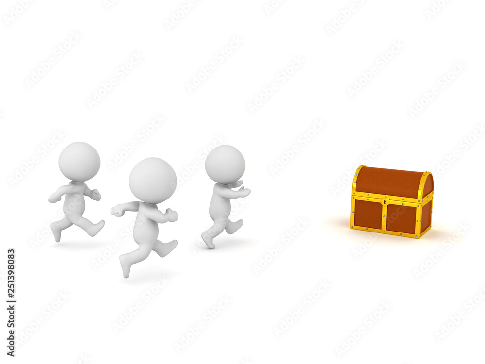 3D Characters Running to Get a Treasure Chest 3D Characters Running to Get a Treasure Chest