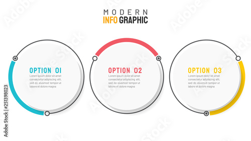 Modern infographic template. Business process with 3 option, step, circle. Vector.