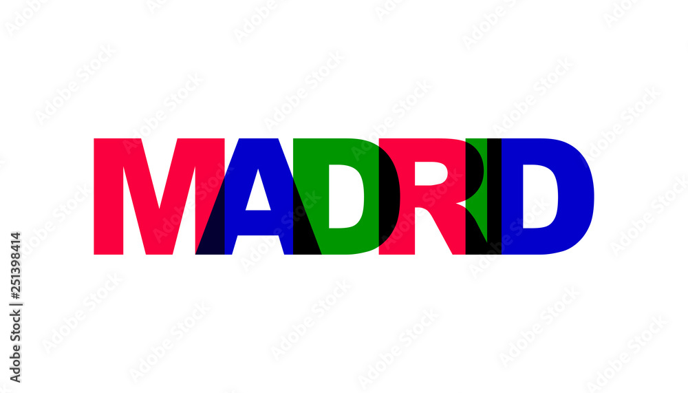 Madrid, phrase overlap color no transparency. Concept of simple text for typography poster, sticker design, apparel print, greeting card or postcard. Graphic slogan isolated on white background. Madrid, phrase overlap color no transparency. Concept of simple text for typography poster, sticker design, apparel print, greeting card or postcard. Graphic slogan isolated on white background.
