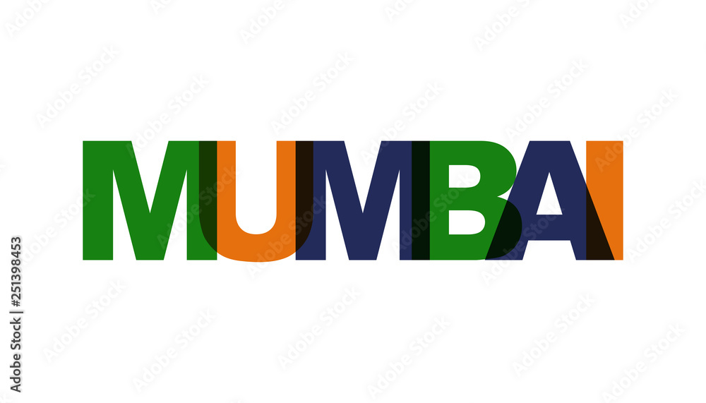Mumbai, phrase overlap color no transparency. Concept of simple text for typography poster, sticker design, apparel print, greeting card or postcard. Graphic slogan isolated on white background. Mumbai, phrase overlap color no transparency. Concept of simple text for typography poster, sticker design, apparel print, greeting card or postcard. Graphic slogan isolated on white background.