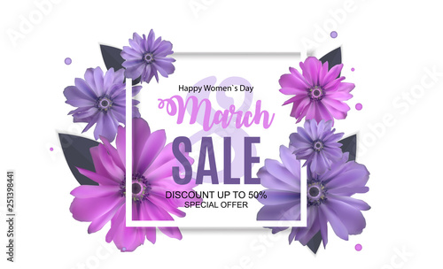 Womens Day, 8 March Sale  Spring design with Flower. Vector  Illustration