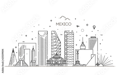 Mexico city skyline on a white background. Flat vector illustration