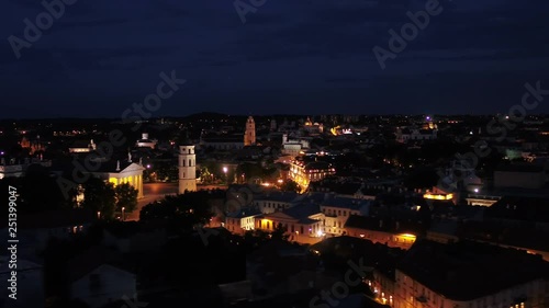 Aerial Lithuania Vilnius June 2018 Night 30mm 4K Inspire 2 Prores  Aerial video of downtown Vilnius in Lithuania at night. photo