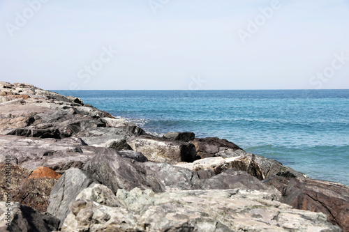 Picturesque view of beautiful rocky beach on sunny day