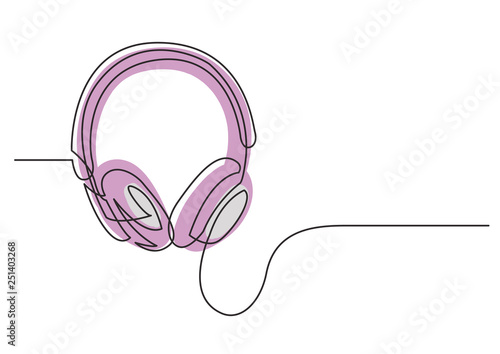 continuous line drawing of headphones