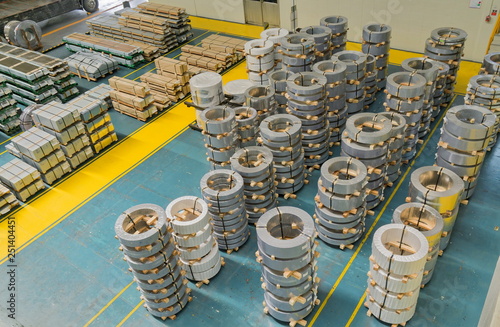 Rolled steel coil keep in factory warehouse