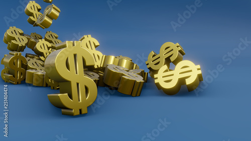 dollar sign money gold finance sale buy saving economy blue 3D illustration