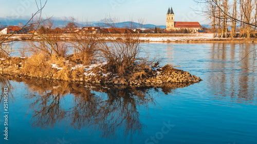 Beautiful winter view with reflections near Thundorf-Danube-Bavaria-Germany