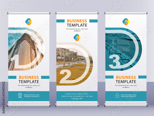 One, two, three white roll up business banners. Vertical template vector Abstract background.