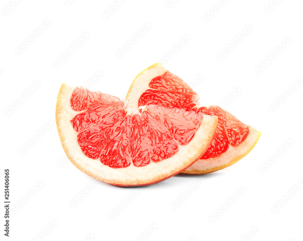 Slices of ripe juicy grapefruit on white background Slices of ripe juicy grapefruit on white background