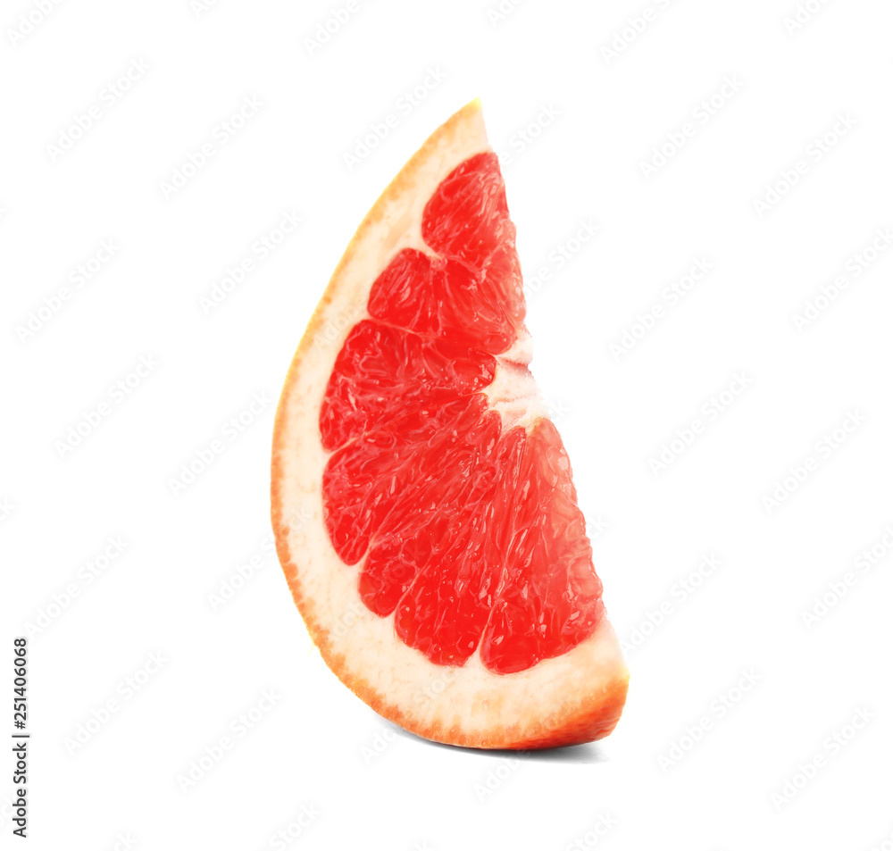 Slice of ripe juicy grapefruit on white background