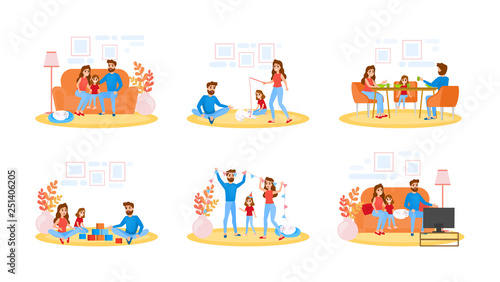 Couple on different activity set. Father, mother