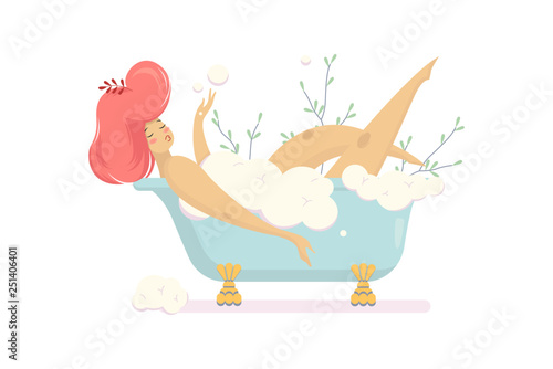 Woman taking a bath with bubble