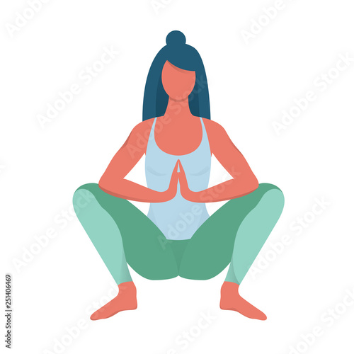 Malasana pose. Woman doing exercise for body