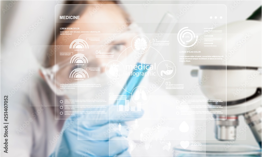 Fototapeta premium Young Female Scientist Working with Microscope