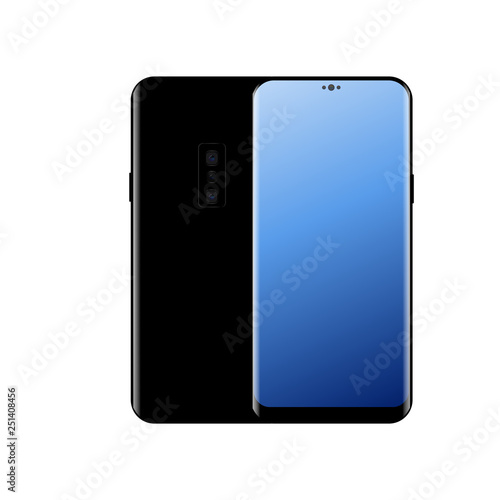 Realistic modern smart phone Front and Back view. Vector