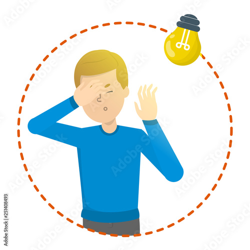 Man with photophobia. Migraine and light sensitivity