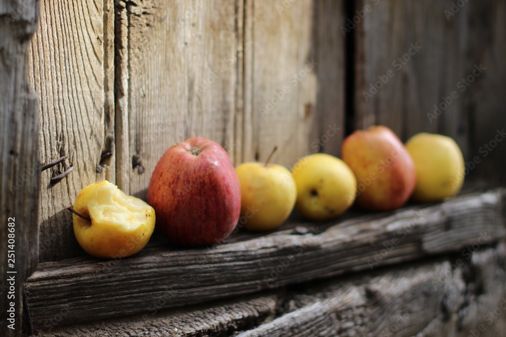 Apples on the retro wood