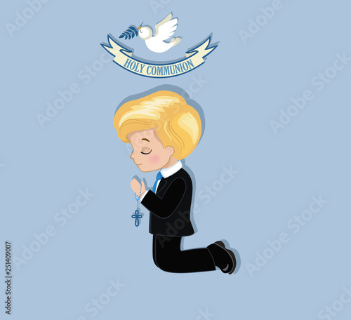 Set of design elements for First Communion for boys. Vector illustration for religious holidays.