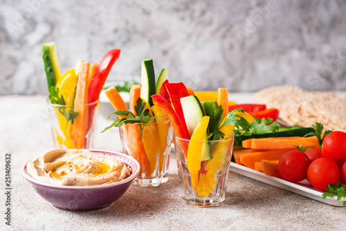 Photos Snacks bar.  Vegetables sticks and hummus