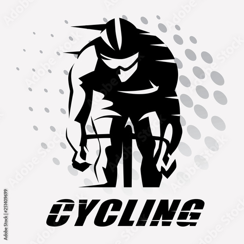 cycling race stylized symbol, outlined cyclist vector silhouette