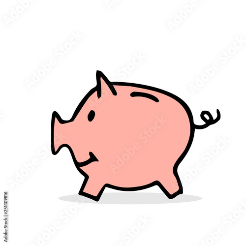 Saving money vector illustration. Pig money box in cartoon style.